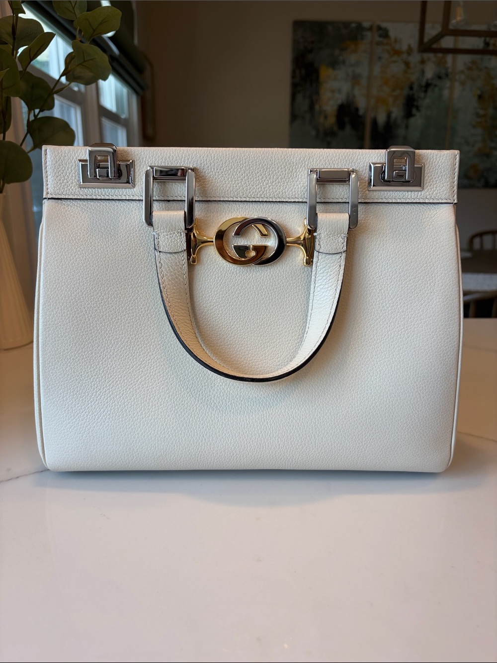 Gucci Zumi Leather Top-Handle Crossbody with Gold and Silver Hardware